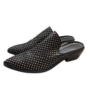 Rebecca Minkoff Karynah Black Leather Star Printed Glitter Slide Mule 9.5